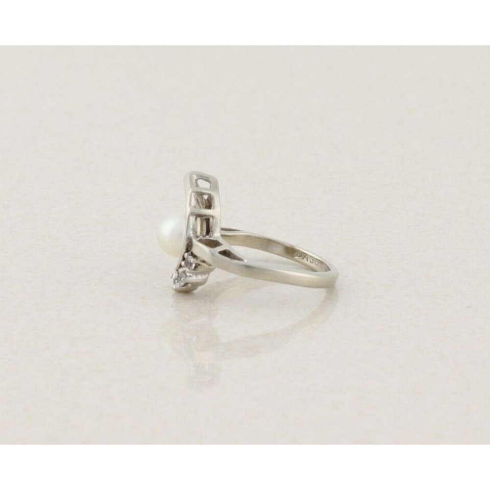 10k White Gold Freshwater Pearl & White Spinel Ring Size 5 - Picture 6 of 7